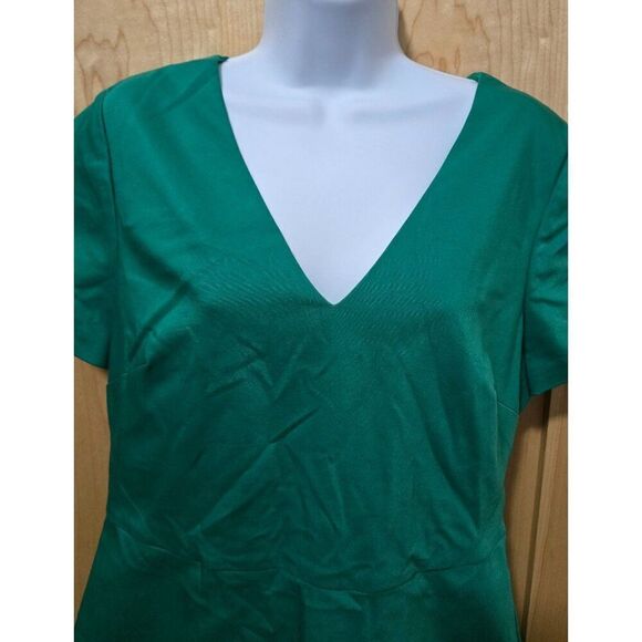 J.Crew Womens Green Short Sleeve V-Neck Fitted Dress holiday party university - Picture 1 of 8